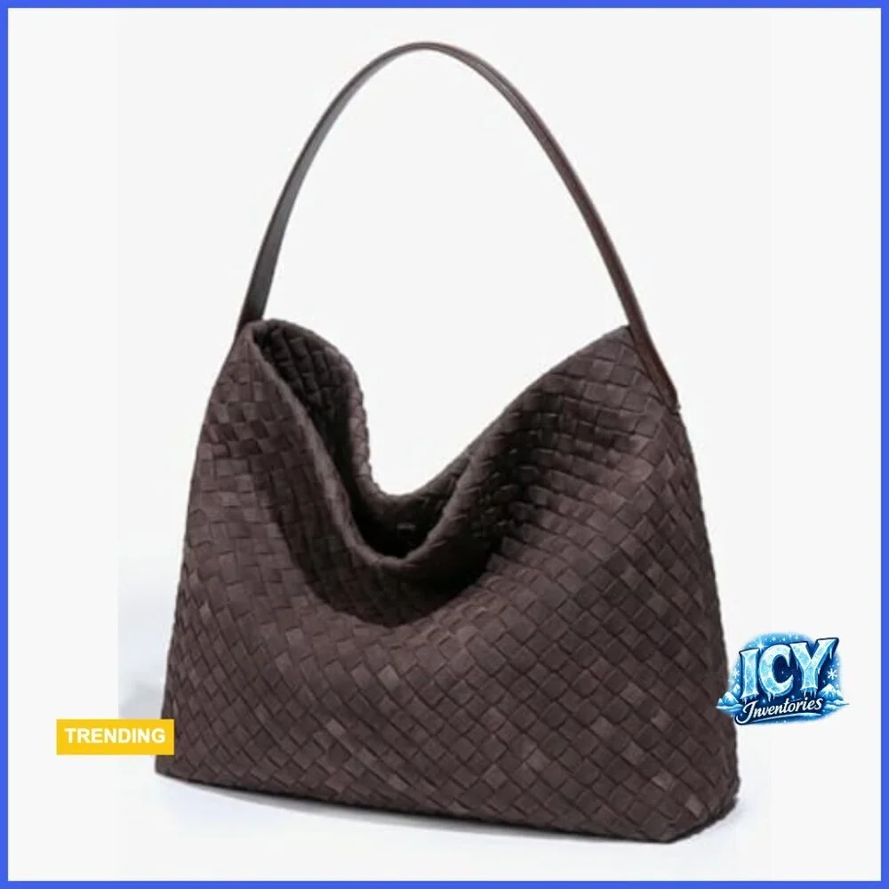 Slouchy Suede Hobo Bag with Woven Detail, Crossbody Shoulder Tote